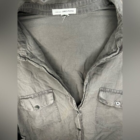 Women’s James Perse Gray 1/2 Sleeve Button Down Shirt Blouse Designer Size 4 - Picture 3 of 3